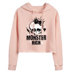 Розовое укороченное худи с рисунком Monster High для юниоров с черепом и логотипом Licensed Character