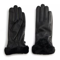 Женские кожаные перчатки Cuddl Duds с манжетами из искусственного меха Cuddl Duds, черный