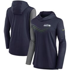 Женская футболка Nike College темно-синего/темно-серого цвета с принтом «Сиэтл Сихокс» и шевроном, футболка с длинными рукавами и производительностью Nike