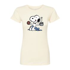 Облегающая футболка цвета кофе с пончиками для подростков Peanuts Snoopy Donut Licensed Character
