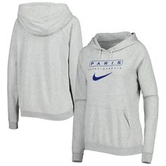 Женская флисовая толстовка с капюшоном Nike Heather Grey Paris Saint-Germain Lockup Varsity Fleece реглан Nike