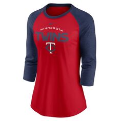 Женская футболка Nike Red/темно-синий Minnesota Twins Modern Baseball Arch Tri-Blend реглан с рукавом три четверти Nike