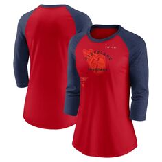 Женская футболка Nike Red/темно-синий Cleveland Guardians Next Up Tri-Blend реглан с рукавами 3/4 Nike