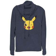 Пуловер с графическим рисунком и логотипом Pokémon Pikachu для юниоров, толстовка с большим лицом Licensed Character, темно-синий