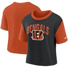 Женская модная футболка с высокими бедрами Nike оранжево-черная Cincinnati Bengals Nike