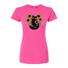 Юниорская приталенная футболка Black Cat с подсолнухами Licensed Character, розовый