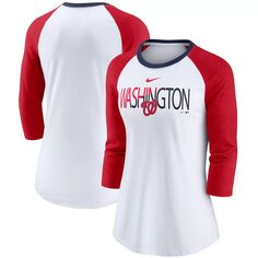 Женская футболка Nike White/Heathed Red Washington Nationals Color Split Tri-Blend с рукавами 3/4 реглан Nike