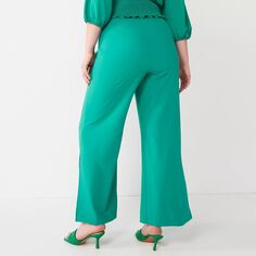 Женские широкие брюки с разрезом и высокой талией INTEMPO INTEMPO, зеленый