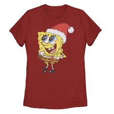 Детская футболка с рисунком «Губка Боб Квадратные Штаны» «Шляпа Санты» «Мечтаю о Рождестве» Licensed Character, красный