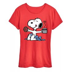 Женская футболка с рисунком Peanuts Donut Coffee Snoopy Licensed Character, красный