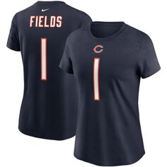 Женская футболка Nike Justin Fields Navy Chicago Bears с именем и номером игрока первого раунда драфта НФЛ 2021 года Nike