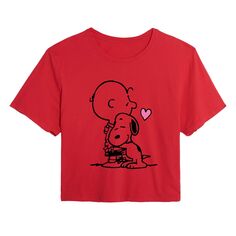 Укороченная футболка с рисунком Peanuts Snoopy Hug для детей Juniors Licensed Character, красный
