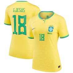 Женская желтая домашняя майка Nike Габриэль Жезус сборной Бразилии 2022/23 Nike