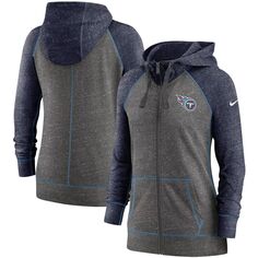 Женская худи с молнией во всю длину реглан, темно-серый/темно-синий Nike Tennessee Titans Gym Vintage реглан Nike