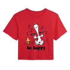 Укороченная футболка с рисунком Peanuts Snoopy &amp; Woodstock для юниоров &quot;Be Happy&quot; Licensed Character, красный