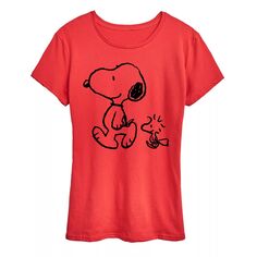Женская футболка с рисунком Peanuts Snoopy &amp; Woodstock Walk Licensed Character, красный
