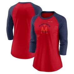 Женская футболка Nike Red/темно-синий Minnesota Twins Next Up Tri-Blend реглан с рукавами 3/4 Nike