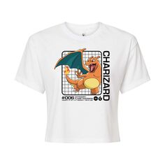 Укороченная футболка для подростков Pokemon Charizard Licensed Character, белый