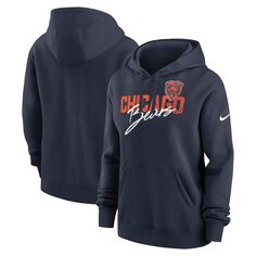 Женский флисовый пуловер с капюшоном Nike Chicago Bears Wordmark Club темно-синего цвета Nike