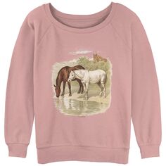 Пуловер из махровой ткани с напуском и графическим рисунком в винтажном стиле для юниоров с изображением лошадей и пейзажной окраской Licensed Character