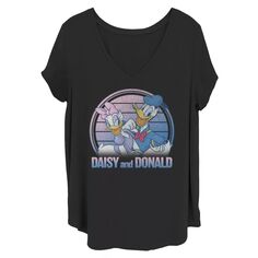 Детская футболка больших размеров Disney&apos;s Mickey And Friends с v-образным вырезом и рисунком Дональда и Дейзи на подкладке с портретом Disney