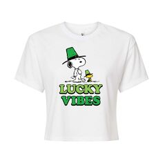 Укороченная футболка Juniors&apos; Peanuts Lucky Vibes Licensed Character, белый