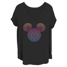 Детская футболка больших размеров Disney&apos;s Mickey And Friends Mandala Mickey Ears с V-образным вырезом и графическим рисунком Disney