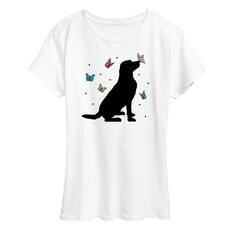 Женская футболка с рисунком собаки и бабочки Licensed Character, белый
