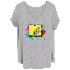 Детская футболка больших размеров с логотипом MTV Music Television 1981 и V-образным вырезом с графикой Licensed Character