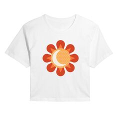 Укороченная футболка с рисунком Sun Moon для юниоров в стиле ретро с цветочным принтом Licensed Character, белый