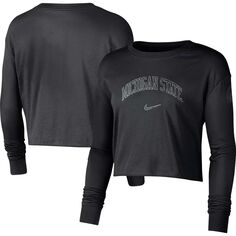 Черная женская укороченная футболка с логотипом Nike Michigan State Spartans 2-Hit Nike