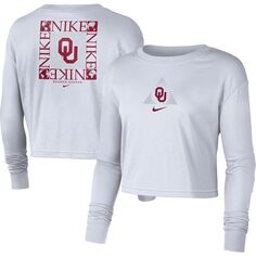 Женская укороченная сезонная футболка с длинным рукавом Nike White Oklahoma Earlys Nike