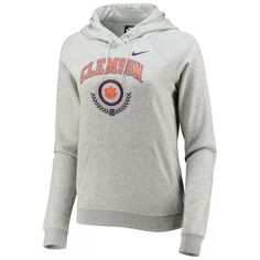 Женский флисовый пуловер с капюшоном Nike Heathered Grey Clemson Tigers Varsity Fleece Tri-Blend реглан Nike