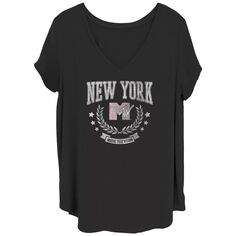 Розовая футболка с v-образным вырезом и графическим рисунком MTV New York для юниоров больших размеров Licensed Character
