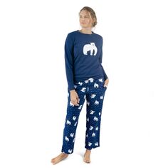 Женские пижамы Leveret, хлопковые фланелевые брюки, белый медведь Leveret