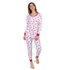 Женская хлопковая пижама из двух предметов Leveret с оленями, красная и белая Leveret