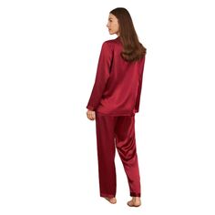 LILYSILK 22 Momme Шелковый пижамный комплект полной длины Lilysilk, темно-красный