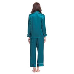 LILYSILK 22 Momme Шикарная шелковая пижама с отделкой для женщин Lilysilk, темно-синий