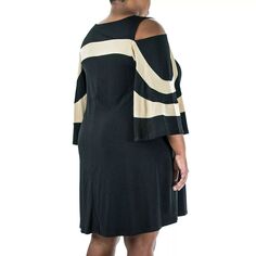 Платье-футляр больших размеров Nina Leonard с открытыми плечами и цветными блоками Nina Leonard