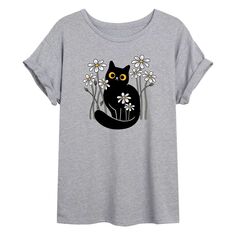 Размерная футболка с рисунком Black Cat In Daisies для юниоров Licensed Character