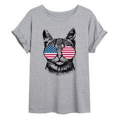 Юниорские очки с флагом США, струящаяся футболка с изображением кота Licensed Character