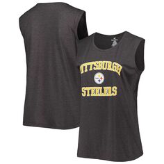 Женская топ без рукавов Fanatics с логотипом Heather Charcoal Pittsburgh Steelers больших размеров Fanatics