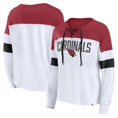 Женская футболка Fanatics Branded White/Cardinal Arizona Cardinals Even Match со шнуровкой и длинным рукавом с v-образным вырезом Fanatics