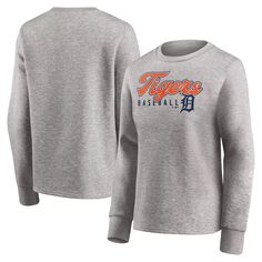 Женский серый пуловер с круглым вырезом с фирменным логотипом Fanatics Heathered Detroit Tigers Fanatics
