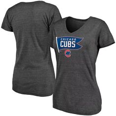 Женская футболка Fanatics с рисунком из древесного угля и древесного угля Chicago Cubs Holy Cow Hometown Collection, трехцветная футболка с v-образным вырезом Fanatics