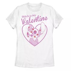 Футболка Stitch Is My Valentine с рисунком «Лило и Стич» для юниоров «Лило и Стич» ко Дню святого Валентина Licensed Character