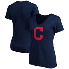 Женская темно-синяя футболка с v-образным вырезом с официальным логотипом Fanatics Cleveland Indians Plus Size Fanatics