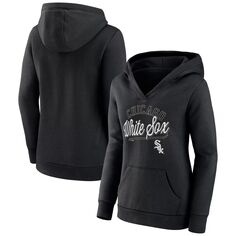 Женский пуловер с капюшоном Fanatics, черный пуловер с v-образным вырезом и логотипом Chicago White Sox Fanatics
