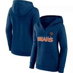 Женский темно-синий пуловер с капюшоном и v-образным вырезом с логотипом Fanatics Chicago Bears Checklist Fanatics
