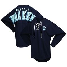 Женская футболка из джерси с длинным рукавом и v-образным вырезом на шнуровке Fanatics Deep Sea Blue Seattle Kraken Spirit Fanatics